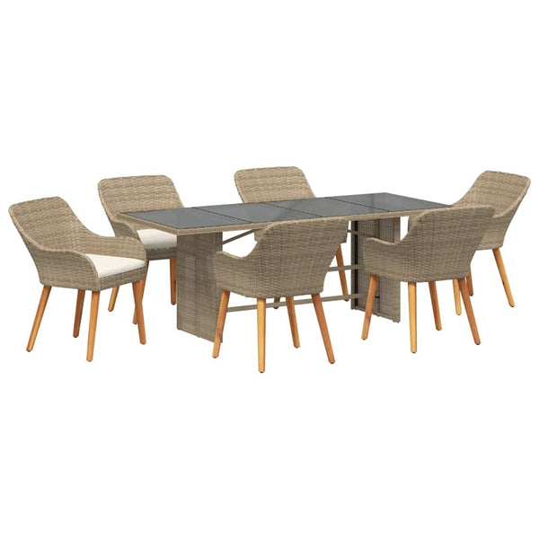 Garten Essgruppe Beige Poly-Rattan 7-teilig