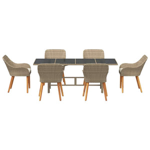 Garten Essgruppe Beige Poly-Rattan 7-teilig