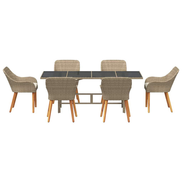 Garten Essgruppe Beige Poly-Rattan 7-teilig