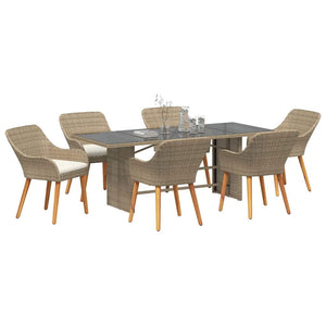 Garten Essgruppe Beige Poly-Rattan 7-teilig