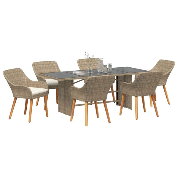 Garten Essgruppe Beige Poly-Rattan 7-teilig