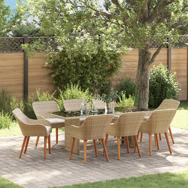 9-teilige Garten Essgruppe Beige Poly-Rattan