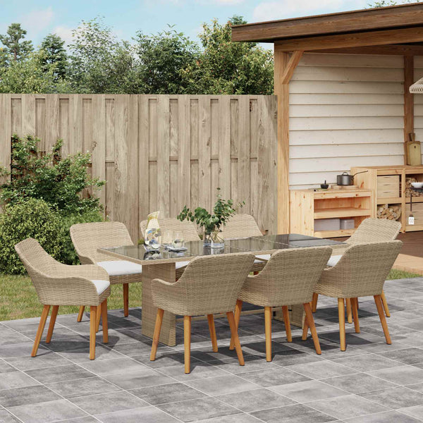 9-teilige Garten Essgruppe Beige Poly-Rattan