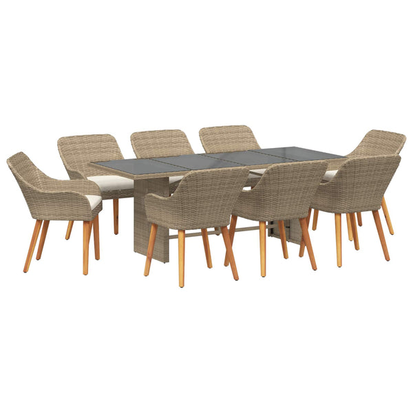 9-teilige Garten Essgruppe Beige Poly-Rattan