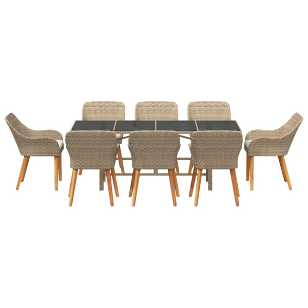 9-teilige Garten Essgruppe Beige Poly-Rattan