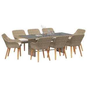 9-teilige Garten Essgruppe Beige Poly-Rattan