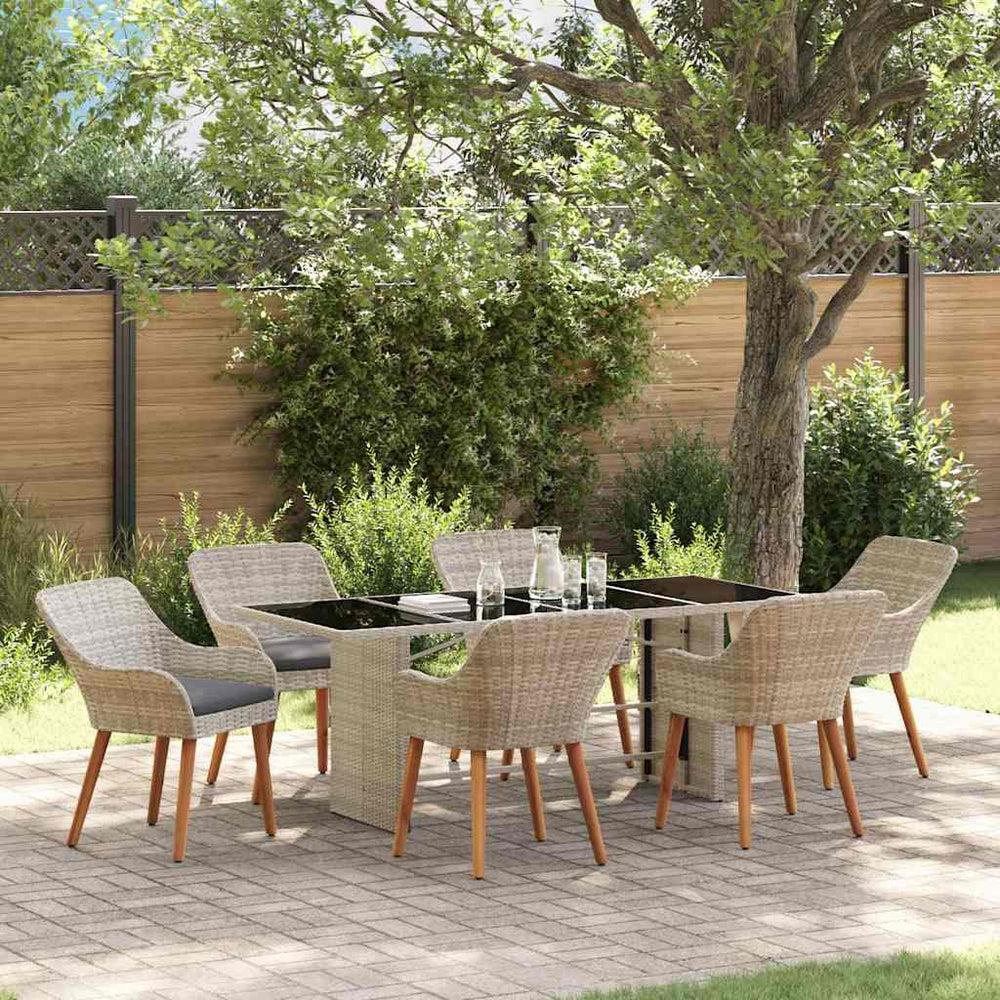 7-teilige Garten Essgruppe Hellgrau Poly-Rattan