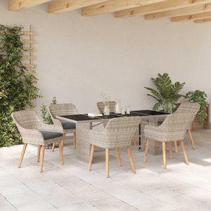 7-teilige Garten Essgruppe Hellgrau Poly-Rattan