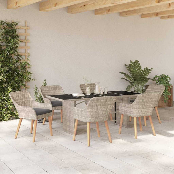 7-teilige Garten Essgruppe Hellgrau Poly-Rattan