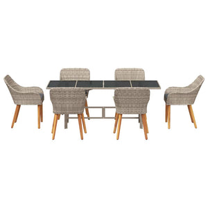 7-teilige Garten Essgruppe Hellgrau Poly-Rattan