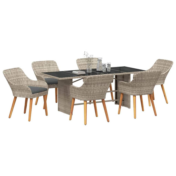 7-teilige Garten Essgruppe Hellgrau Poly-Rattan