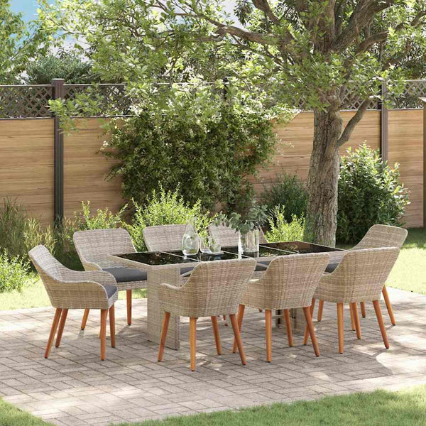 Garten Essgruppe 9-teilig Hellgrau Poly-Rattan