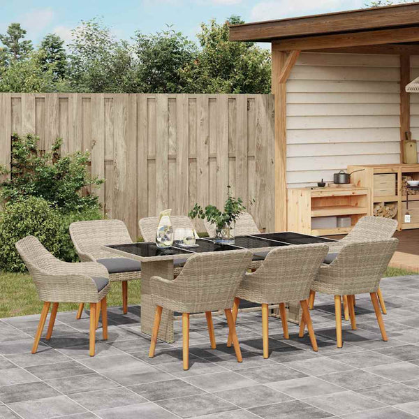 Garten Essgruppe 9-teilig Hellgrau Poly-Rattan