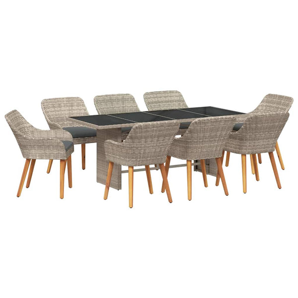 Garten Essgruppe 9-teilig Hellgrau Poly-Rattan