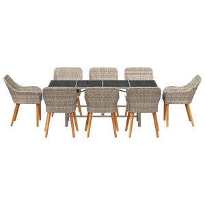 Garten Essgruppe 9-teilig Hellgrau Poly-Rattan
