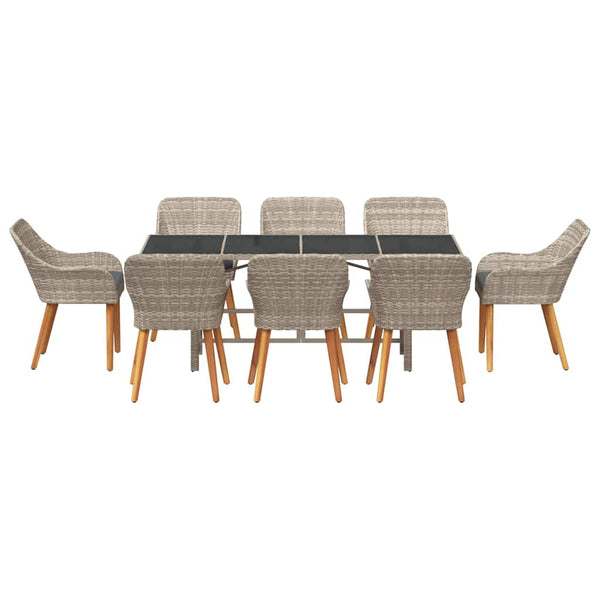 Garten Essgruppe 9-teilig Hellgrau Poly-Rattan