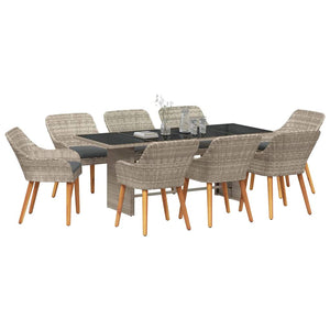 Garten Essgruppe 9-teilig Hellgrau Poly-Rattan