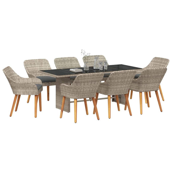 Garten Essgruppe 9-teilig Hellgrau Poly-Rattan