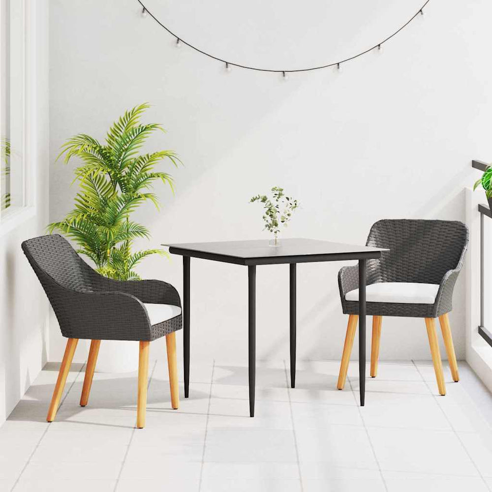 Garten Essgruppe Schwarz Poly-Rattan mit Kissen