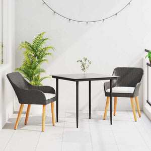 Garten Essgruppe Schwarz Poly-Rattan mit Kissen