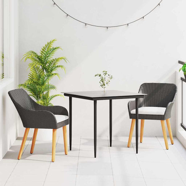 Garten Essgruppe Schwarz Poly-Rattan mit Kissen