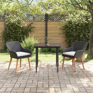 Garten Essgruppe Schwarz Poly-Rattan mit Kissen
