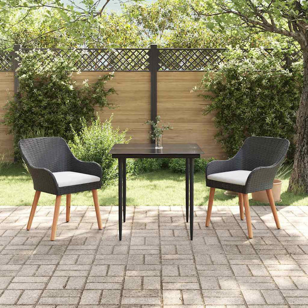 Garten Essgruppe Schwarz Poly-Rattan mit Kissen