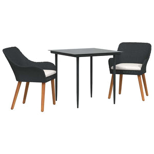 Garten Essgruppe Schwarz Poly-Rattan mit Kissen