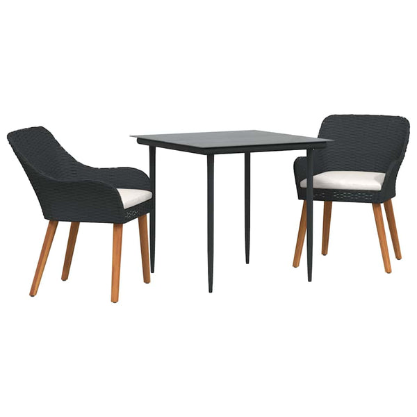 Garten Essgruppe Schwarz Poly-Rattan mit Kissen