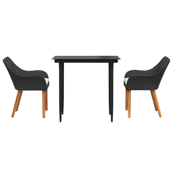 Garten Essgruppe Schwarz Poly-Rattan mit Kissen