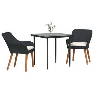 Garten Essgruppe Schwarz Poly-Rattan mit Kissen