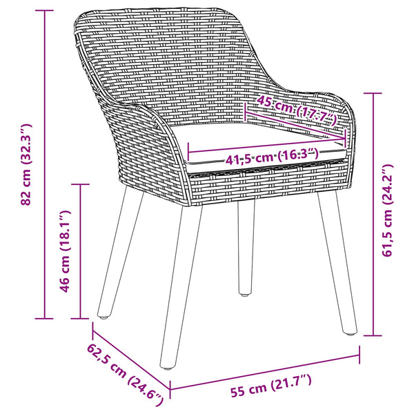 Garten Essgruppe Schwarz Poly-Rattan mit Kissen