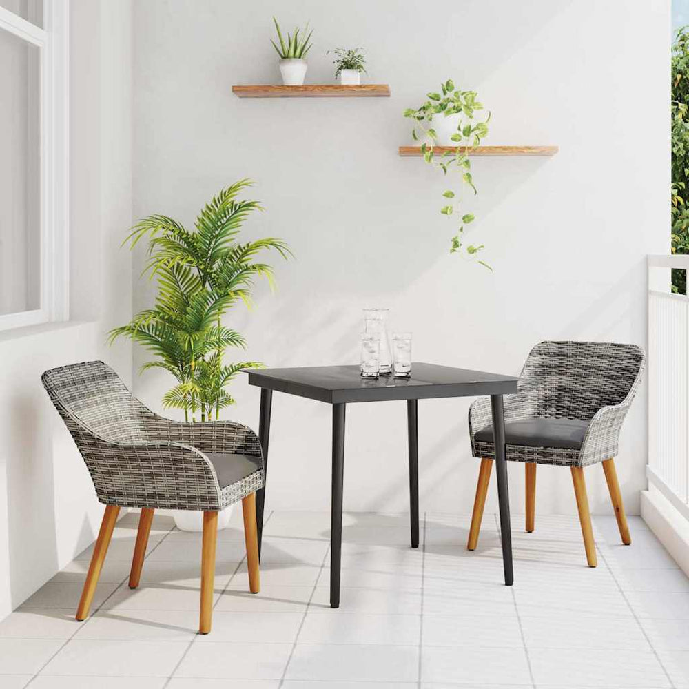 Garten Essgruppe Grau Poly-Rattan mit Kissen 3-teilig