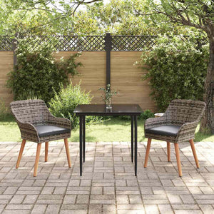Garten Essgruppe Grau Poly-Rattan mit Kissen 3-teilig