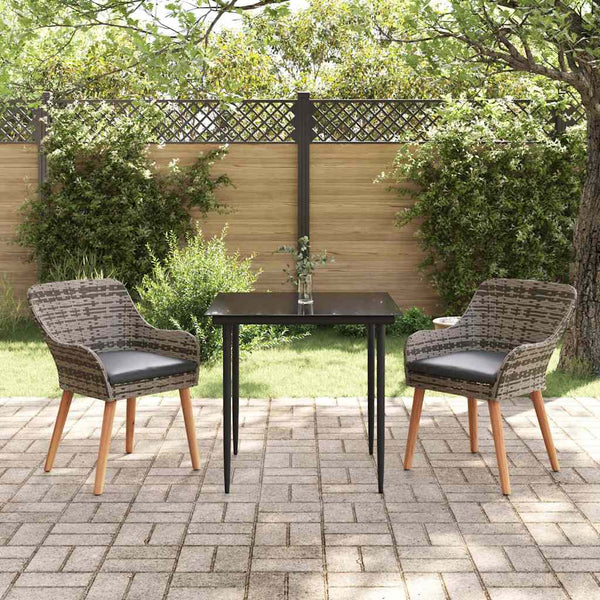 Garten Essgruppe Grau Poly-Rattan mit Kissen 3-teilig