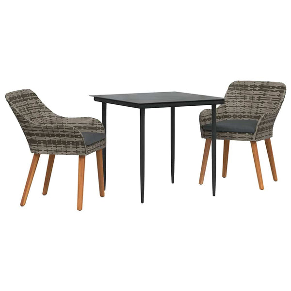 Garten Essgruppe Grau Poly-Rattan mit Kissen 3-teilig