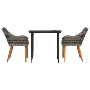 Garten Essgruppe Grau Poly-Rattan mit Kissen 3-teilig