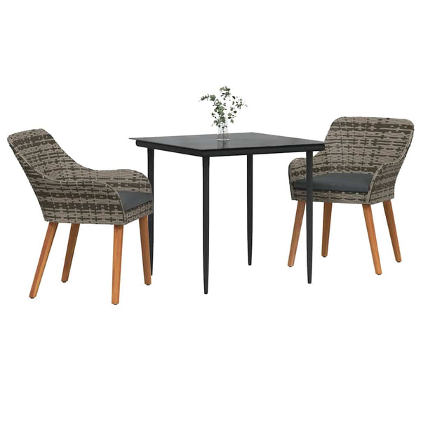 Garten Essgruppe Grau Poly-Rattan mit Kissen 3-teilig