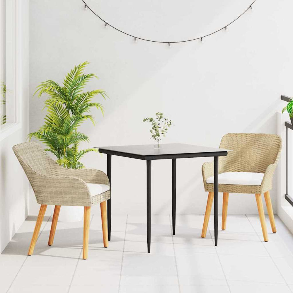 vidaXL Ensemble de salle à manger de jardin avec coussins 3 pcs Beige Rotin PE