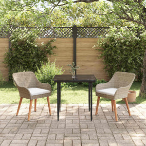 3-teilige Garten Essgruppe Beige Poly-Rattan mit Kissen
