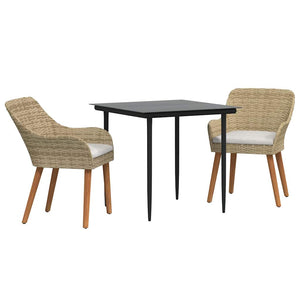 3-teilige Garten Essgruppe Beige Poly-Rattan mit Kissen