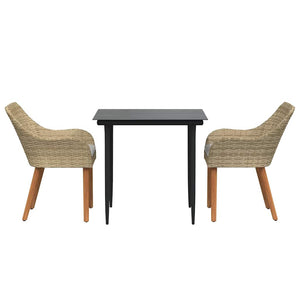 3-teilige Garten Essgruppe Beige Poly-Rattan mit Kissen
