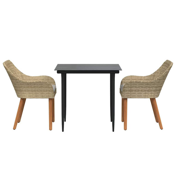 3-teilige Garten Essgruppe Beige Poly-Rattan mit Kissen