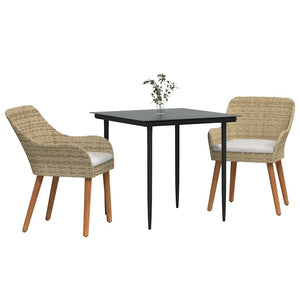 3-teilige Garten Essgruppe Beige Poly-Rattan mit Kissen