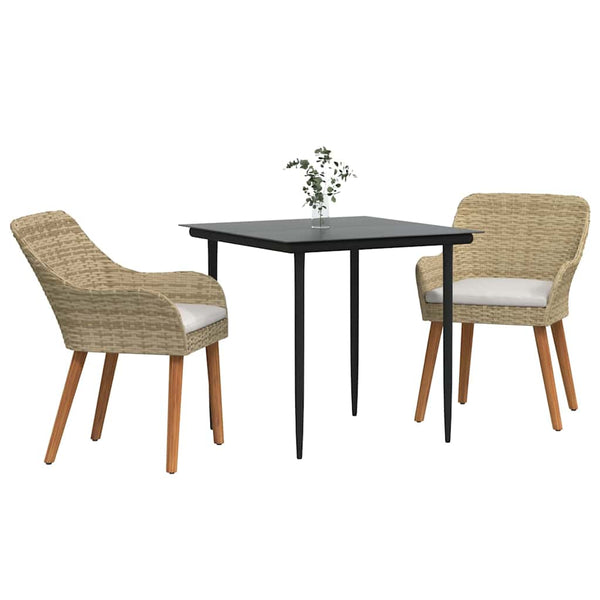 3-teilige Garten Essgruppe Beige Poly-Rattan mit Kissen