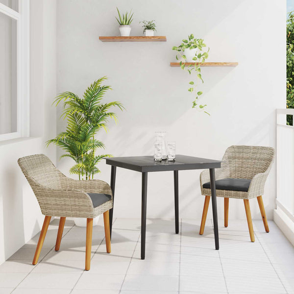 Garten Essgruppe Hellgrau Poly-Rattan 3-teilig