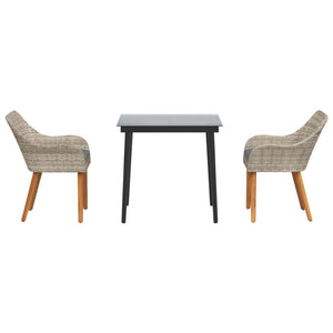 Garten Essgruppe Hellgrau Poly-Rattan 3-teilig