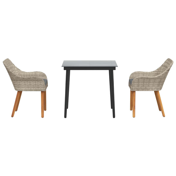 Garten Essgruppe Hellgrau Poly-Rattan 3-teilig