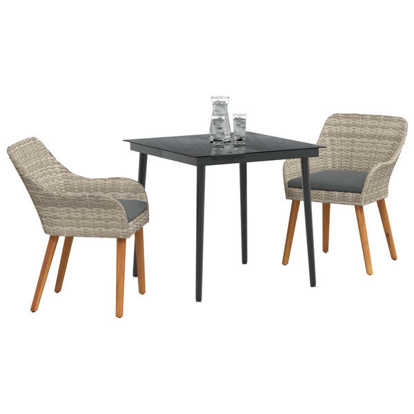 Garten Essgruppe Hellgrau Poly-Rattan 3-teilig