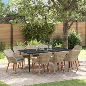 Garten Essgruppe 9-teilig Hellgrau Poly-Rattan mit Kissen